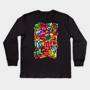 Fashion Doodle Illustration Kids Long Sleeve T-Shirt